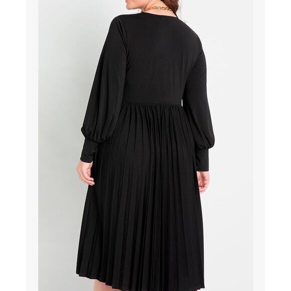 Eloquii Knot Front Pleated Skirt Dress Black Stretch Jersey Knit Long Sleeve 18 - Picture 10 of 17